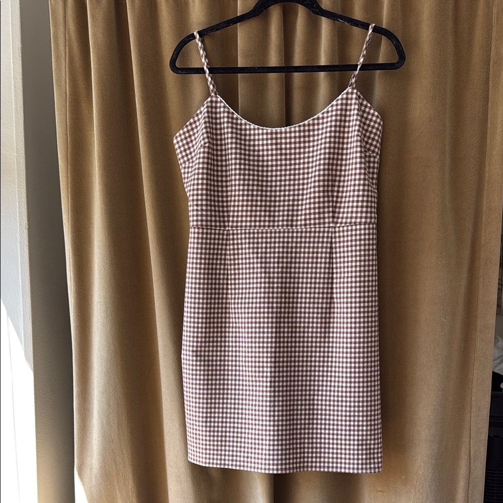 Urban Outfitters Brown Checkered Spaghetti Strap Dress